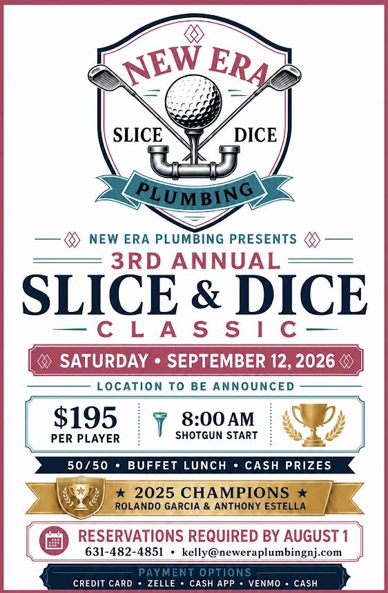 New Era Plumbing's 3rd Annual Slice and Dice Classic golf event flyer